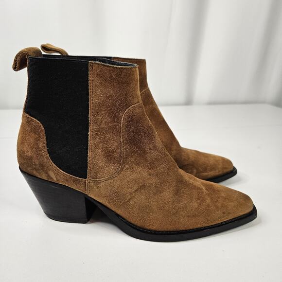 Everlane Suede Ankle Boot Block Heel Brown 6.5 M Western Cowgirl Boho Italy Made - Picture 1 of 9